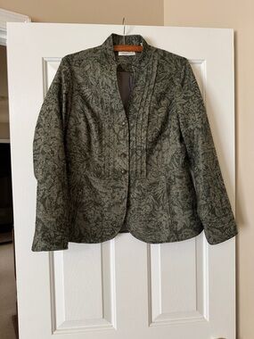 Coldwater Creek Jacket Green Leaf Jacquard Women’s 10